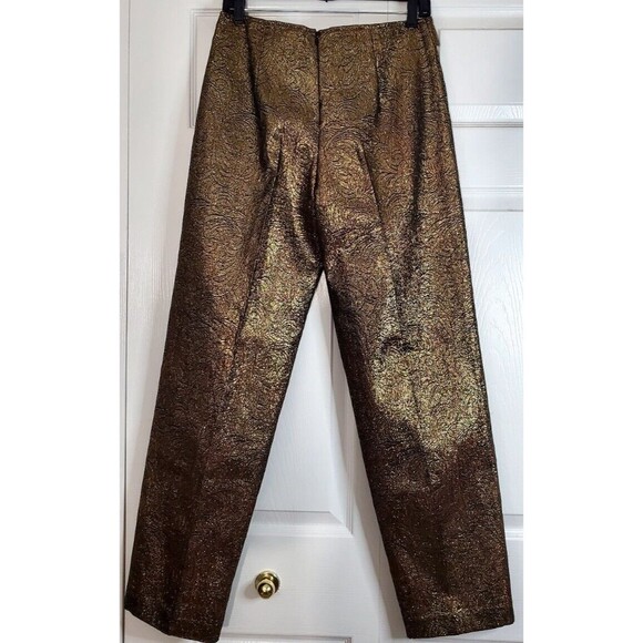 VTG Veronique Young Women's Gold Metallic Dress Pants Red Imprinted Floral Sz 6 - Picture 3 of 7